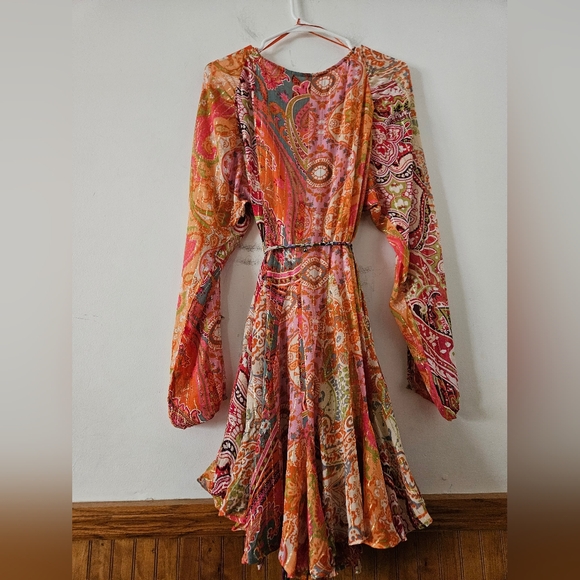 NWT Zara Short Printed Dress Belted Multicolored Orange Size XL 7521/049 - Picture 13 of 15